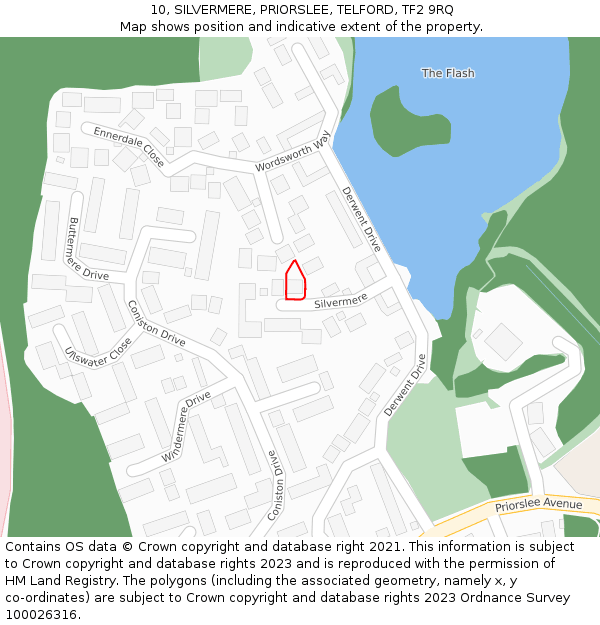 10, SILVERMERE, PRIORSLEE, TELFORD, TF2 9RQ: Location map and indicative extent of plot