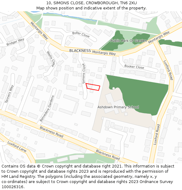 10, SIMONS CLOSE, CROWBOROUGH, TN6 2XU: Location map and indicative extent of plot