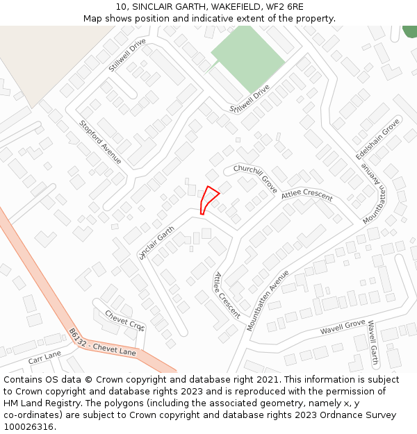 10, SINCLAIR GARTH, WAKEFIELD, WF2 6RE: Location map and indicative extent of plot