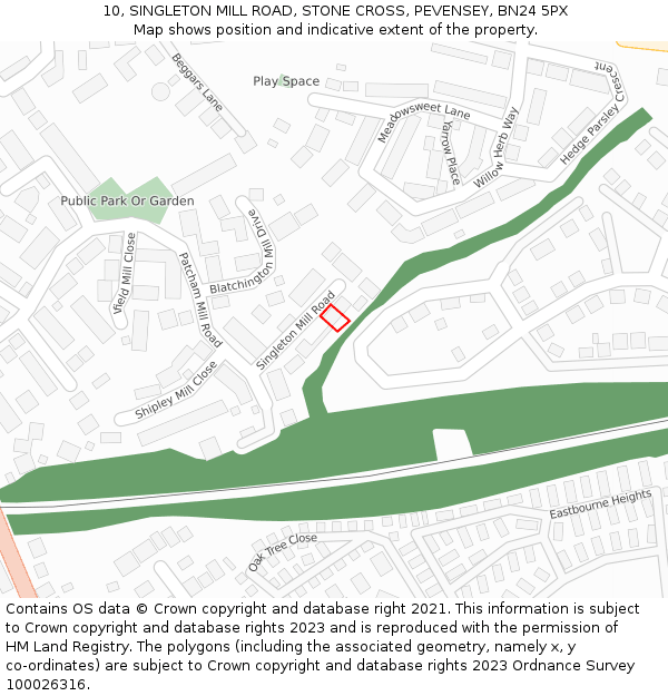 10, SINGLETON MILL ROAD, STONE CROSS, PEVENSEY, BN24 5PX: Location map and indicative extent of plot
