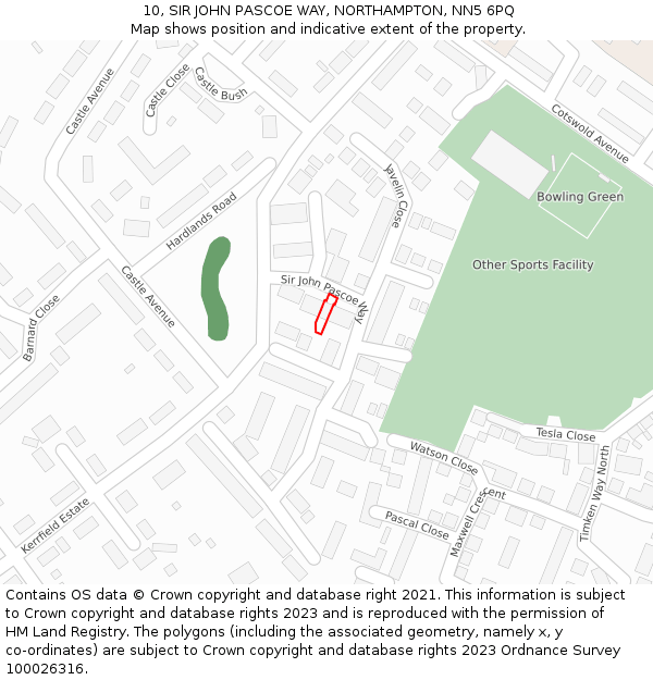 10, SIR JOHN PASCOE WAY, NORTHAMPTON, NN5 6PQ: Location map and indicative extent of plot