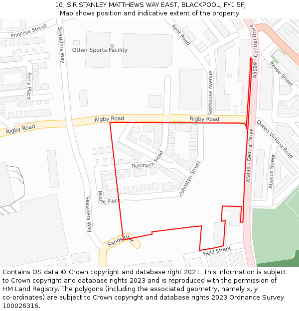 10, SIR STANLEY MATTHEWS WAY EAST, BLACKPOOL, FY1 5FJ: Location map and indicative extent of plot