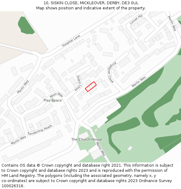 10, SISKIN CLOSE, MICKLEOVER, DERBY, DE3 0UL: Location map and indicative extent of plot