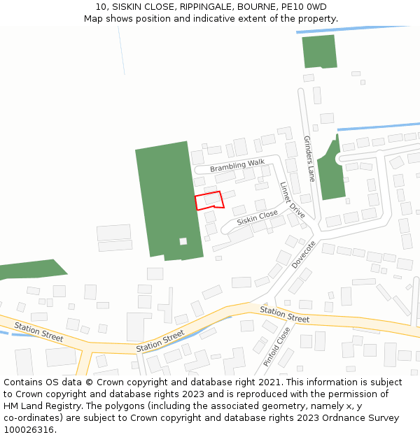 10, SISKIN CLOSE, RIPPINGALE, BOURNE, PE10 0WD: Location map and indicative extent of plot