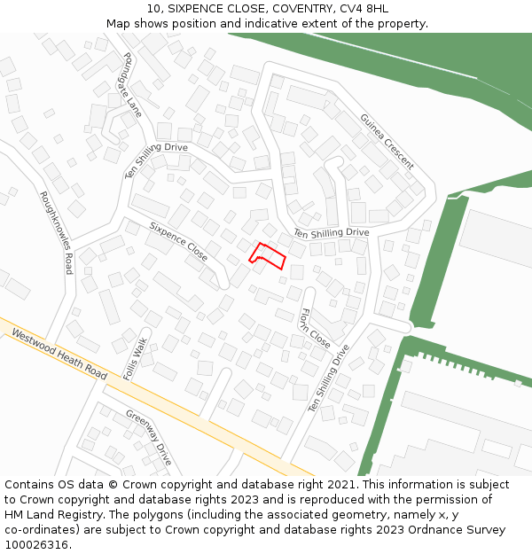 10, SIXPENCE CLOSE, COVENTRY, CV4 8HL: Location map and indicative extent of plot