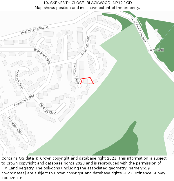 10, SKENFRITH CLOSE, BLACKWOOD, NP12 1GD: Location map and indicative extent of plot