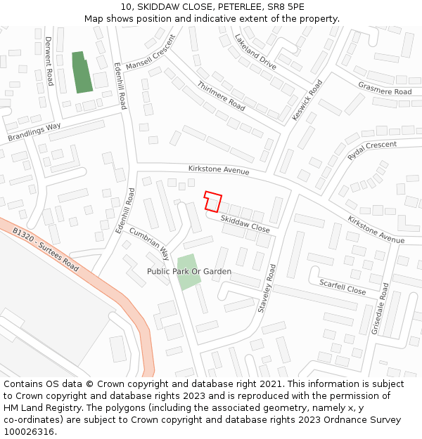10, SKIDDAW CLOSE, PETERLEE, SR8 5PE: Location map and indicative extent of plot