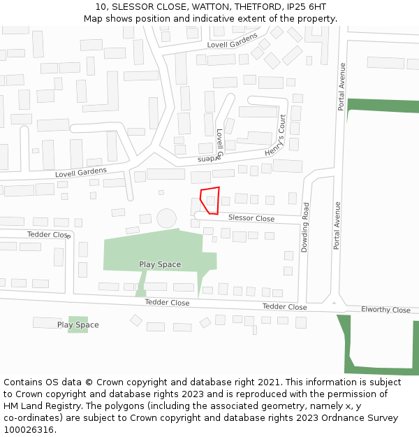 10, SLESSOR CLOSE, WATTON, THETFORD, IP25 6HT: Location map and indicative extent of plot