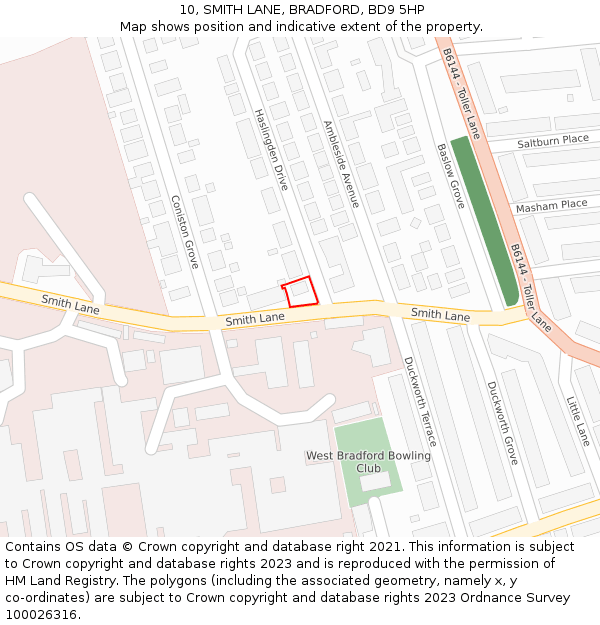 10, SMITH LANE, BRADFORD, BD9 5HP: Location map and indicative extent of plot
