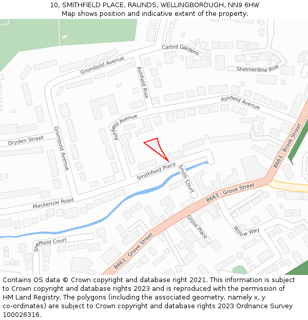 10, SMITHFIELD PLACE, RAUNDS, WELLINGBOROUGH, NN9 6HW: Location map and indicative extent of plot