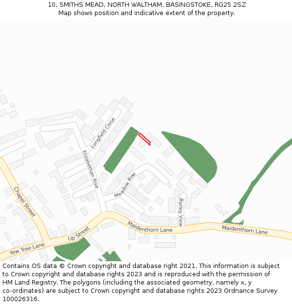 10, SMITHS MEAD, NORTH WALTHAM, BASINGSTOKE, RG25 2SZ: Location map and indicative extent of plot