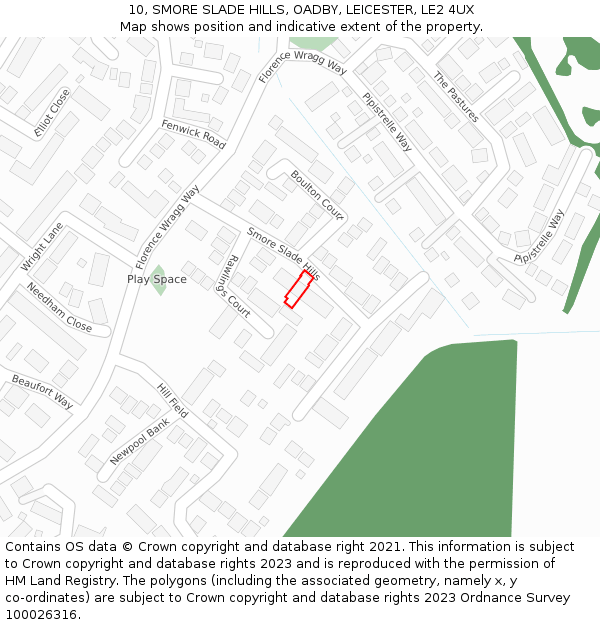 10, SMORE SLADE HILLS, OADBY, LEICESTER, LE2 4UX: Location map and indicative extent of plot