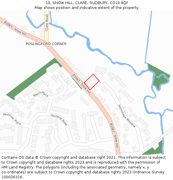 10, SNOW HILL, CLARE, SUDBURY, CO10 8QF: Location map and indicative extent of plot