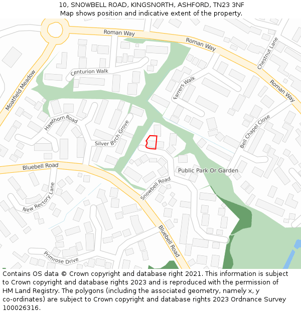 10, SNOWBELL ROAD, KINGSNORTH, ASHFORD, TN23 3NF: Location map and indicative extent of plot