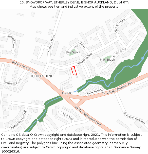 10, SNOWDROP WAY, ETHERLEY DENE, BISHOP AUCKLAND, DL14 0TN: Location map and indicative extent of plot