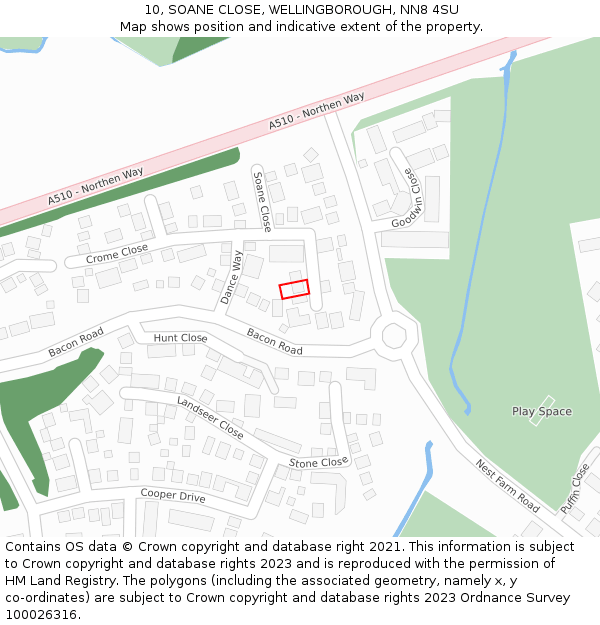 10, SOANE CLOSE, WELLINGBOROUGH, NN8 4SU: Location map and indicative extent of plot