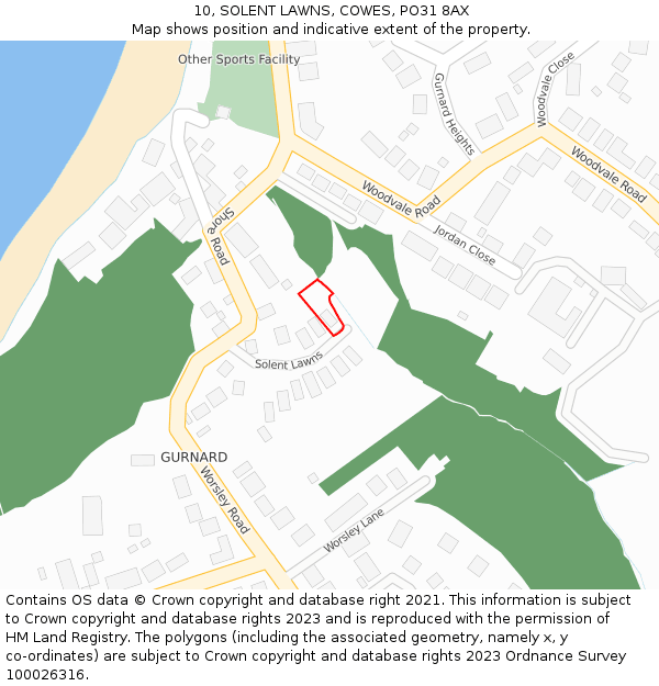 10, SOLENT LAWNS, COWES, PO31 8AX: Location map and indicative extent of plot