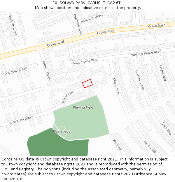 10, SOLWAY PARK, CARLISLE, CA2 6TH: Location map and indicative extent of plot