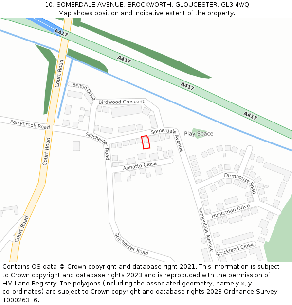 10, SOMERDALE AVENUE, BROCKWORTH, GLOUCESTER, GL3 4WQ: Location map and indicative extent of plot