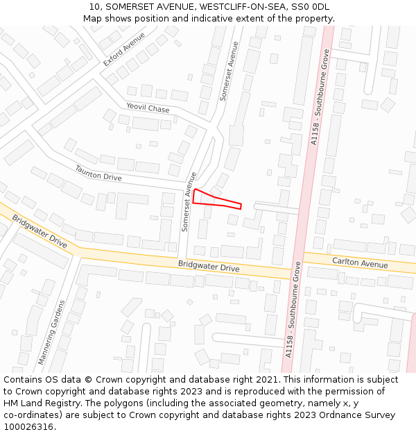 10, SOMERSET AVENUE, WESTCLIFF-ON-SEA, SS0 0DL: Location map and indicative extent of plot