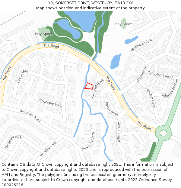 10, SOMERSET DRIVE, WESTBURY, BA13 3XA: Location map and indicative extent of plot