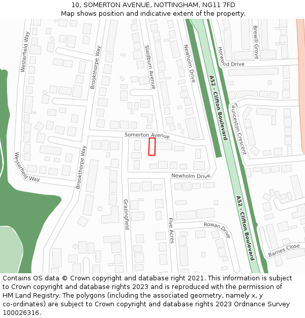 10, SOMERTON AVENUE, NOTTINGHAM, NG11 7FD: Location map and indicative extent of plot