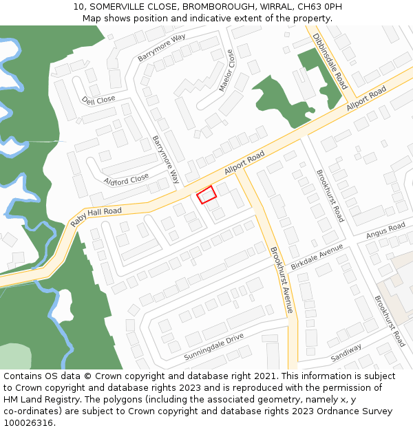 10, SOMERVILLE CLOSE, BROMBOROUGH, WIRRAL, CH63 0PH: Location map and indicative extent of plot