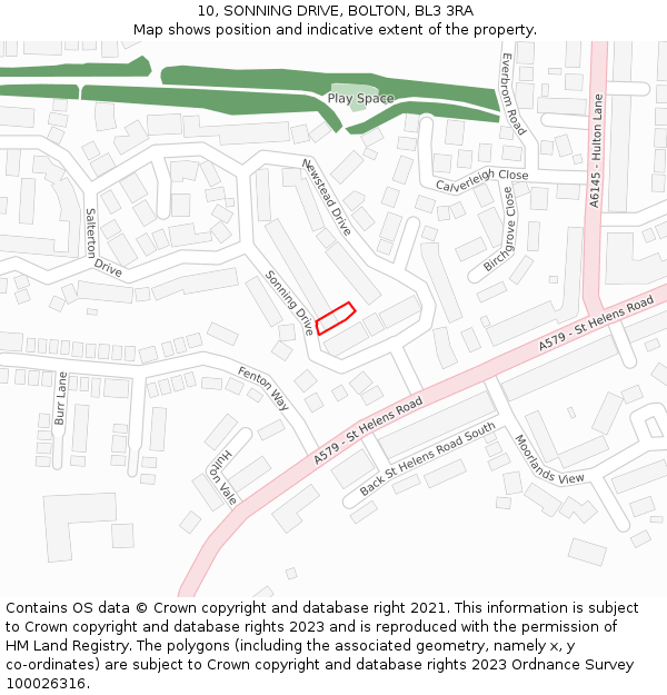 10, SONNING DRIVE, BOLTON, BL3 3RA: Location map and indicative extent of plot