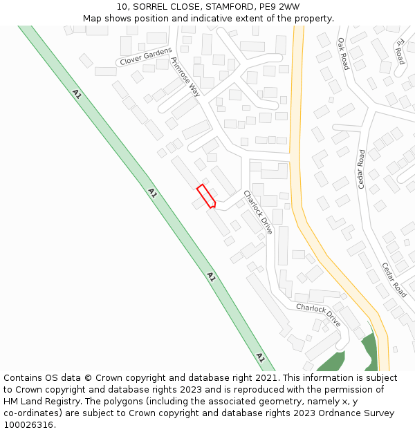 10, SORREL CLOSE, STAMFORD, PE9 2WW: Location map and indicative extent of plot