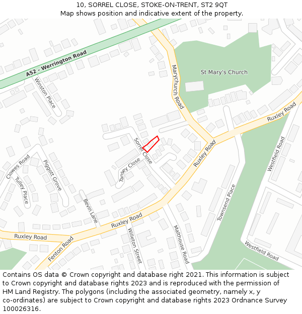 10, SORREL CLOSE, STOKE-ON-TRENT, ST2 9QT: Location map and indicative extent of plot