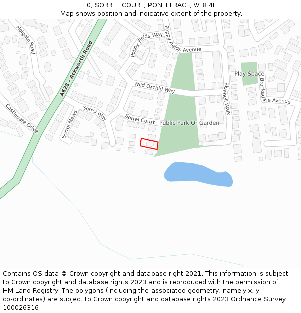 10, SORREL COURT, PONTEFRACT, WF8 4FF: Location map and indicative extent of plot