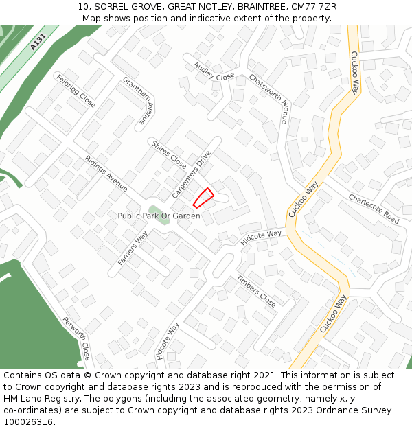 10, SORREL GROVE, GREAT NOTLEY, BRAINTREE, CM77 7ZR: Location map and indicative extent of plot