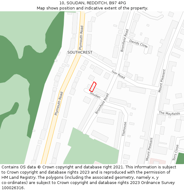 10, SOUDAN, REDDITCH, B97 4PG: Location map and indicative extent of plot