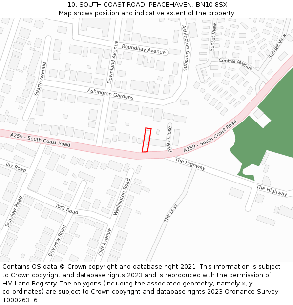 10, SOUTH COAST ROAD, PEACEHAVEN, BN10 8SX: Location map and indicative extent of plot