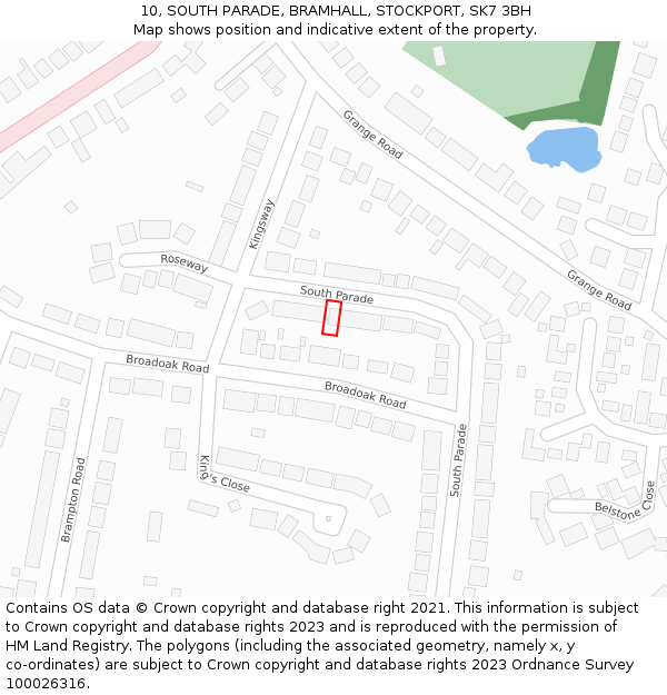 10, SOUTH PARADE, BRAMHALL, STOCKPORT, SK7 3BH: Location map and indicative extent of plot