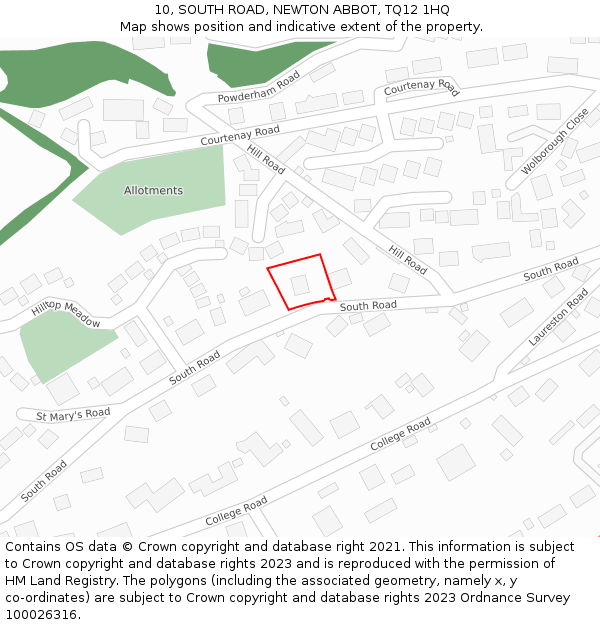 10, SOUTH ROAD, NEWTON ABBOT, TQ12 1HQ: Location map and indicative extent of plot