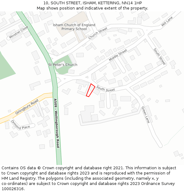 10, SOUTH STREET, ISHAM, KETTERING, NN14 1HP: Location map and indicative extent of plot