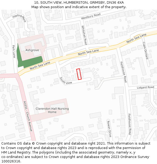10, SOUTH VIEW, HUMBERSTON, GRIMSBY, DN36 4XA: Location map and indicative extent of plot