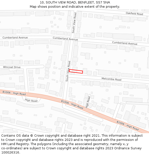 10, SOUTH VIEW ROAD, BENFLEET, SS7 5NA: Location map and indicative extent of plot