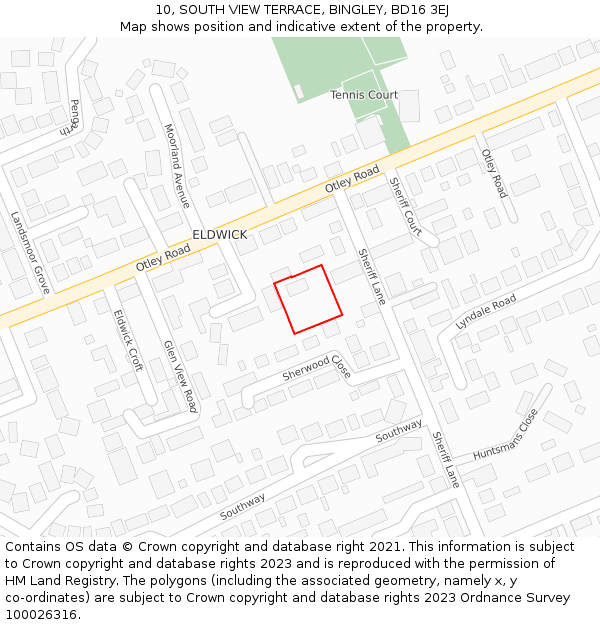 10, SOUTH VIEW TERRACE, BINGLEY, BD16 3EJ: Location map and indicative extent of plot