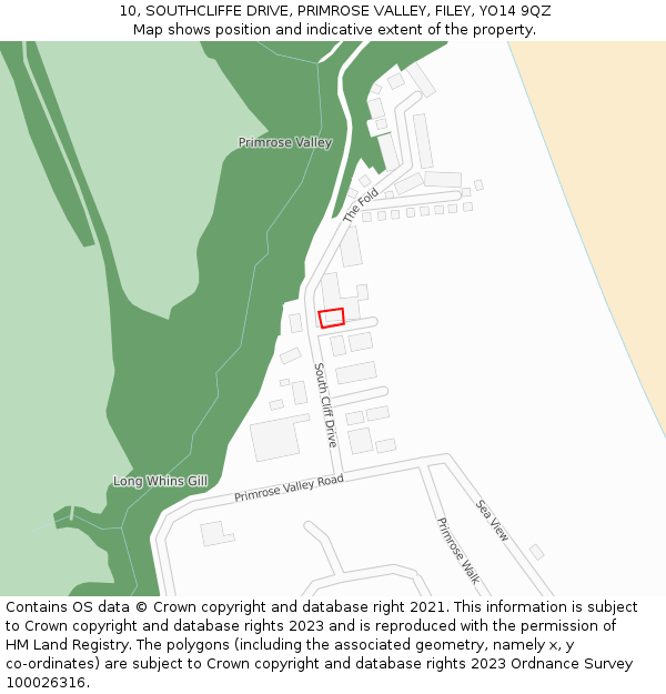 10, SOUTHCLIFFE DRIVE, PRIMROSE VALLEY, FILEY, YO14 9QZ: Location map and indicative extent of plot