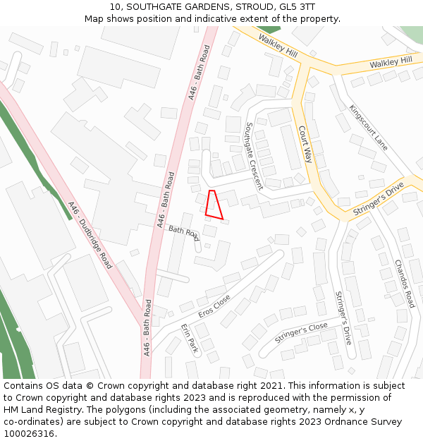 10, SOUTHGATE GARDENS, STROUD, GL5 3TT: Location map and indicative extent of plot