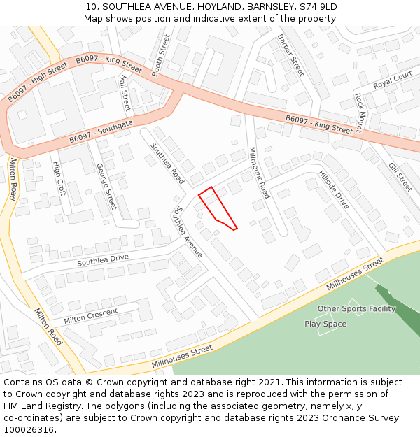 10, SOUTHLEA AVENUE, HOYLAND, BARNSLEY, S74 9LD: Location map and indicative extent of plot