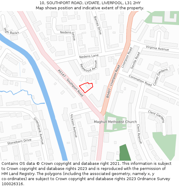 10, SOUTHPORT ROAD, LYDIATE, LIVERPOOL, L31 2HY: Location map and indicative extent of plot