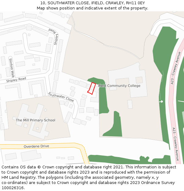 10, SOUTHWATER CLOSE, IFIELD, CRAWLEY, RH11 0EY: Location map and indicative extent of plot