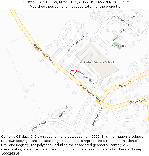 10, SOVEREIGN FIELDS, MICKLETON, CHIPPING CAMPDEN, GL55 6RG: Location map and indicative extent of plot