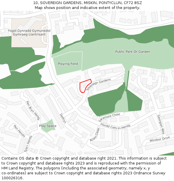 10, SOVEREIGN GARDENS, MISKIN, PONTYCLUN, CF72 8SZ: Location map and indicative extent of plot