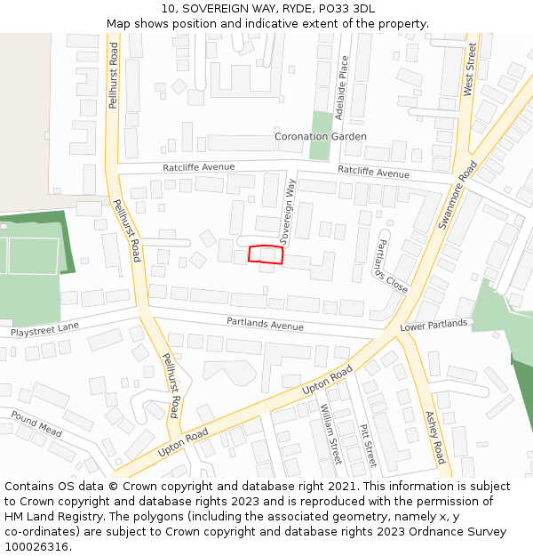 10, SOVEREIGN WAY, RYDE, PO33 3DL: Location map and indicative extent of plot