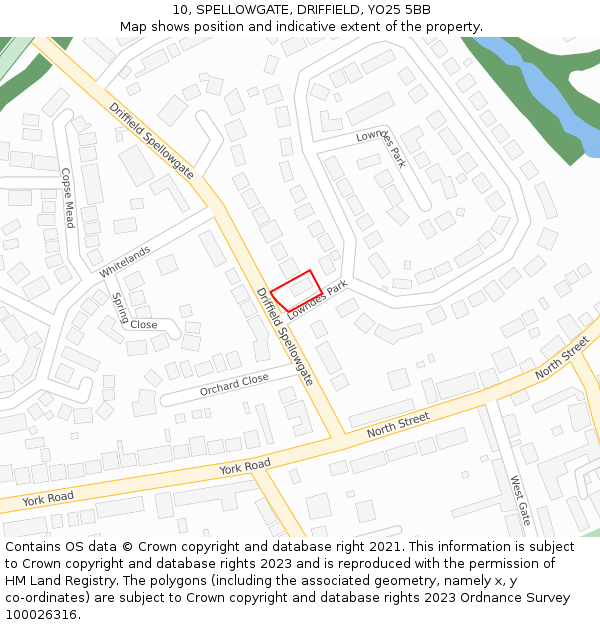 10, SPELLOWGATE, DRIFFIELD, YO25 5BB: Location map and indicative extent of plot