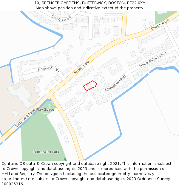 10, SPENCER GARDENS, BUTTERWICK, BOSTON, PE22 0XA: Location map and indicative extent of plot